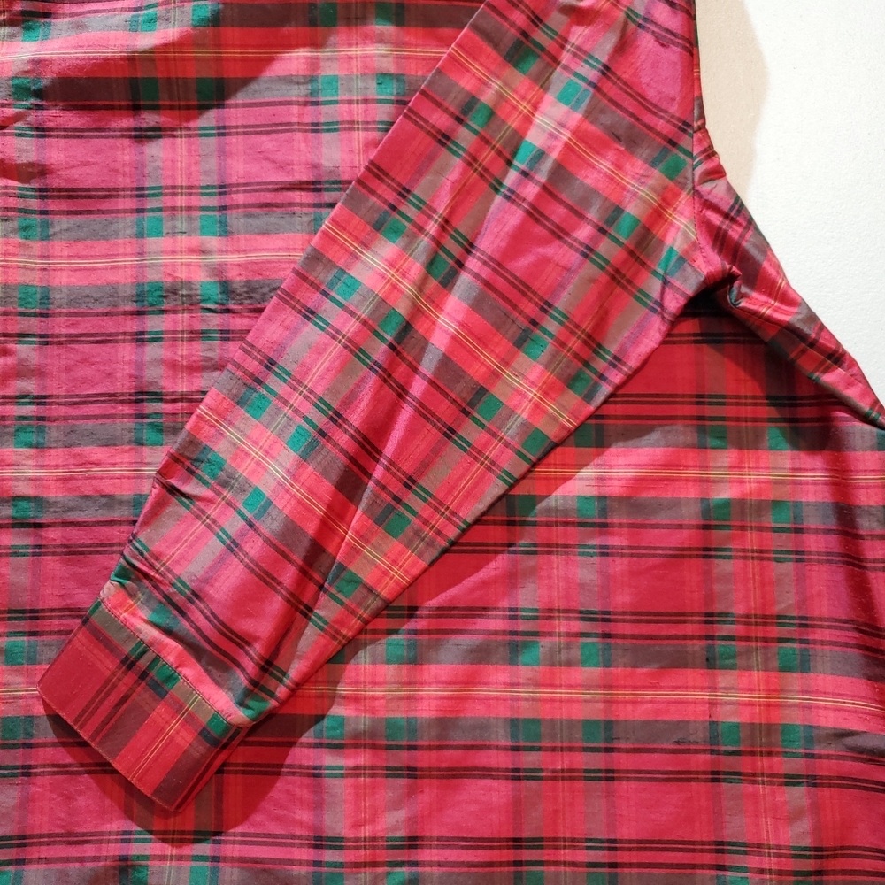 Appleseeds 100% Silk Size 16 Womens Button Up Red and Green Plaid Shirt - Picture 13 of 16